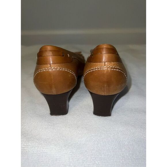 Women’s Vintage Bow Brown/Caramel Loafer Kitten Heel 7.5 - Picture 5 of 7
